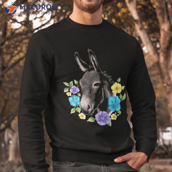 Funny Donkey With Flowers Design Shirt