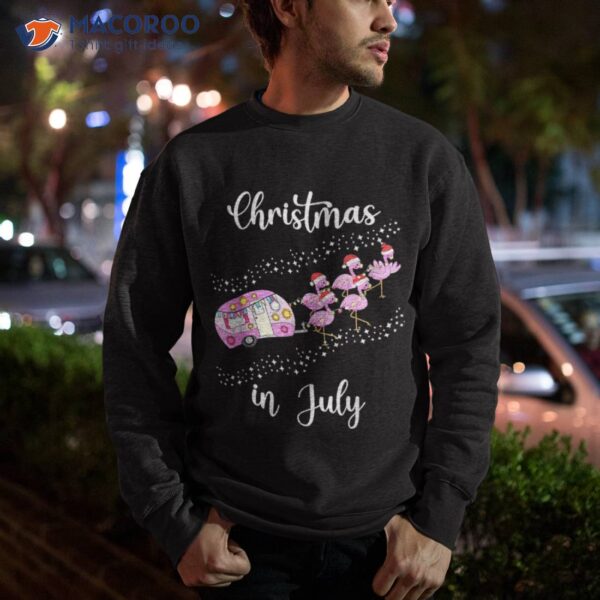 Funny Flamingo Pink Retro Camping Car Christmas In July Shirt