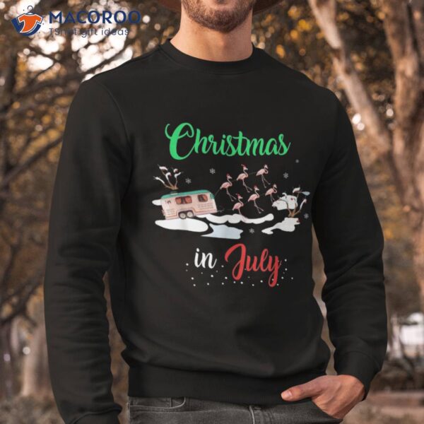 Funny Flamingo Pink Retro Camping Car Christmas In July Shirt