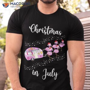 funny flamingo pink retro camping car christmas in july shirt tshirt 1