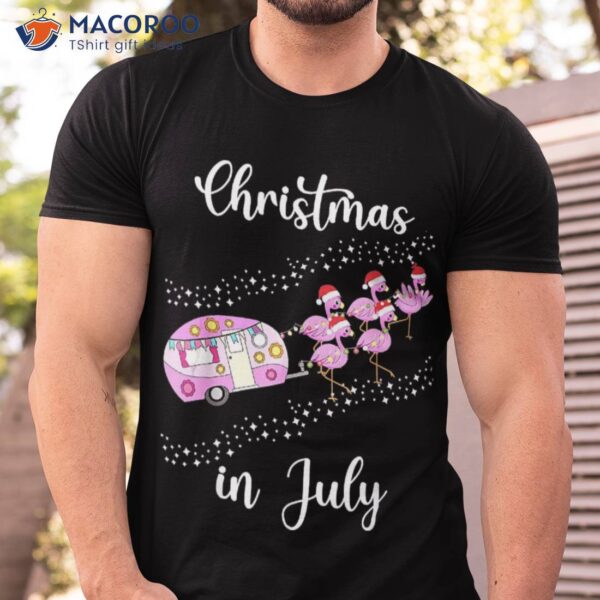 Funny Flamingo Pink Retro Camping Car Christmas In July Shirt