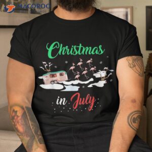 funny flamingo pink retro camping car christmas in july shirt tshirt