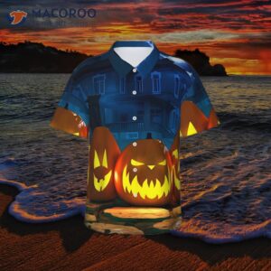 funny halloween pumpkin men s hawaiian shirt casual button down short sleeve tropical summer beach 1