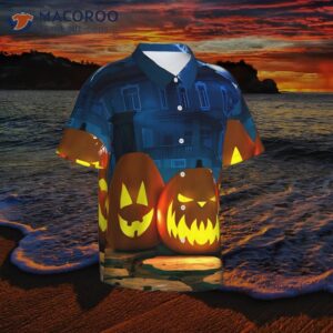 funny halloween pumpkin men s hawaiian shirt casual button down short sleeve tropical summer beach 3