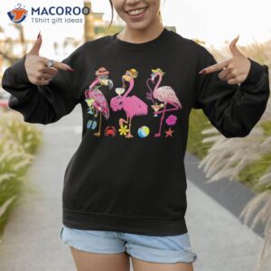 funny hawaiian flamingos drinking cocktail christmas in july shirt sweatshirt