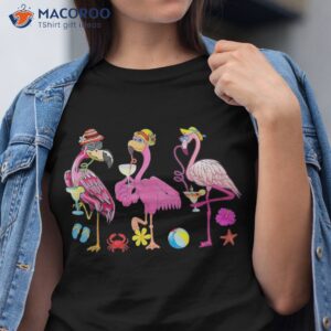funny hawaiian flamingos drinking cocktail christmas in july shirt tshirt