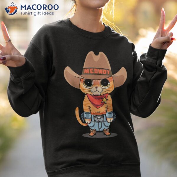 Funny Meowdy Orange Tabby Cat Cowboy Hat Howdy Meow Meme Shirt