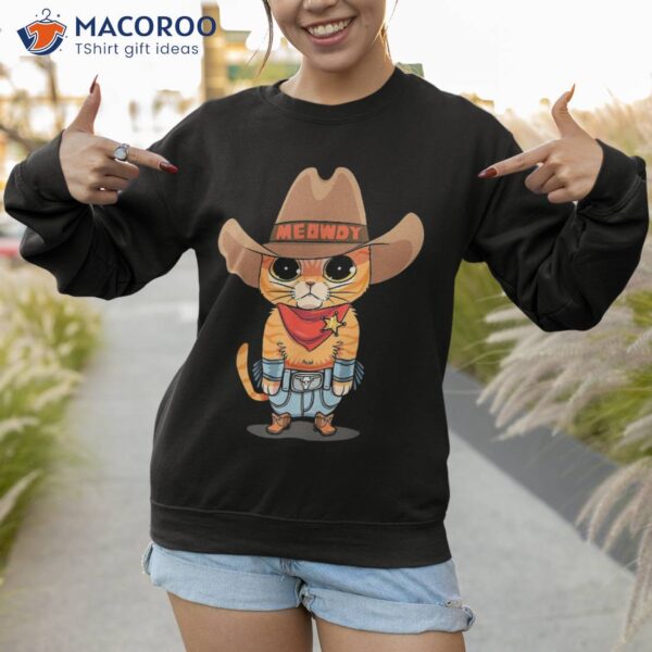 Funny Meowdy Orange Tabby Cat Cowboy Hat Meow Howdy Shirt