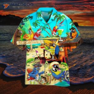 funny parrot in summer beach party hawaiian shirt 1