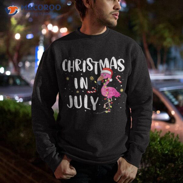 Funny Pink Flamingo In Santa Hat Christmas July Shirt