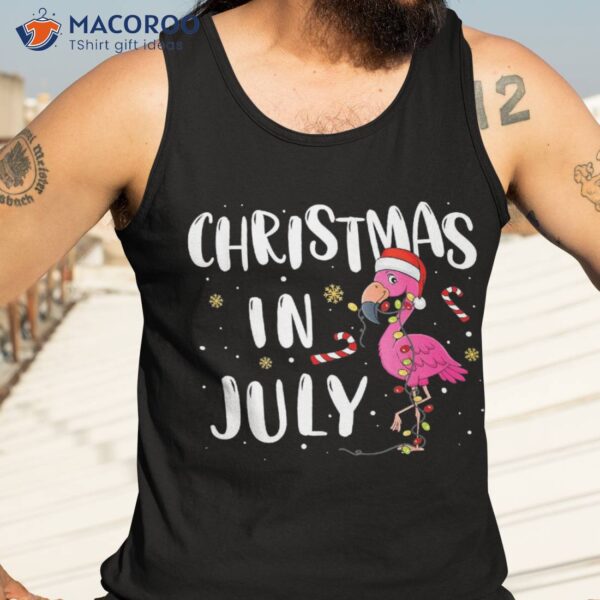 Funny Pink Flamingo In Santa Hat Christmas July Shirt