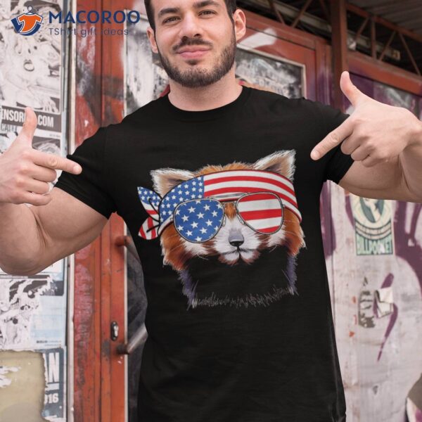 Funny Red Panda Bear American Flag Indepedence Day July 4th Shirt