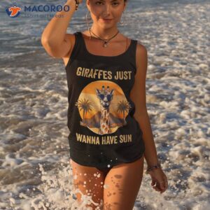 funny summer giraffe with sunglasses vacation design shirt tank top