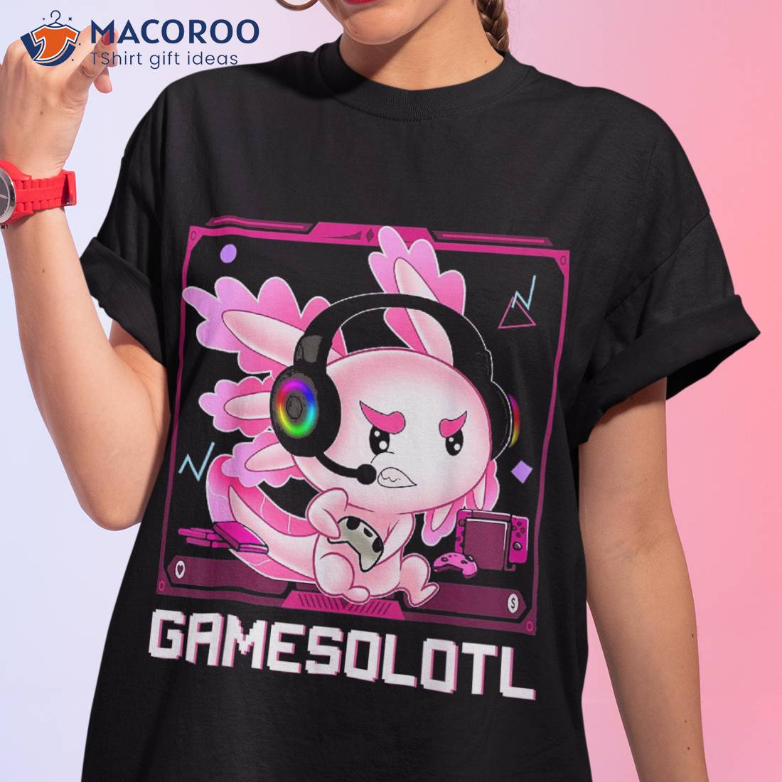 Gamesolotl Axolotl Video Gamer Kawaii Anime Gifts Girls Teen Shirt