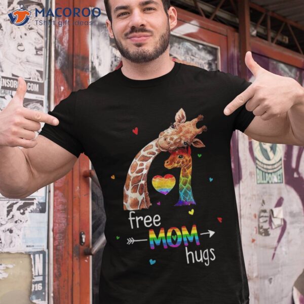 Gay Lgbt Free Mom Hugs Tshirt Rainbow Giraffe Heart Pride Shirt