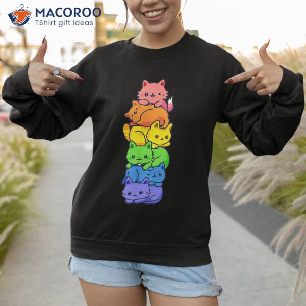 Gay Pride Cat Lgbt Cute Kawaii Cats Pile Anime Rainbow Flag Shirt