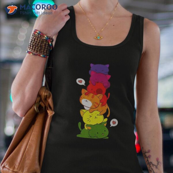 Gay Pride Cat Lgbt Kawaii Cats Pile Cute Anime Rainbow Flag Shirt