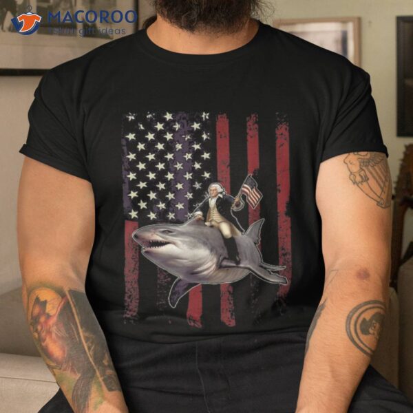 George Washington Riding Shark Usa American Flag Shirt