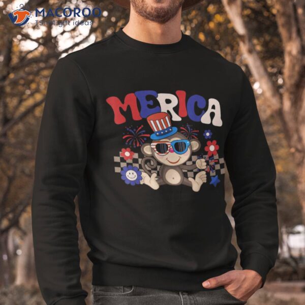 Groovy Merica Monkey Sunglasses Usa Flag Funny 4th Of July Shirt