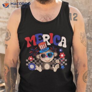 groovy merica monkey sunglasses usa flag funny 4th of july shirt tank top