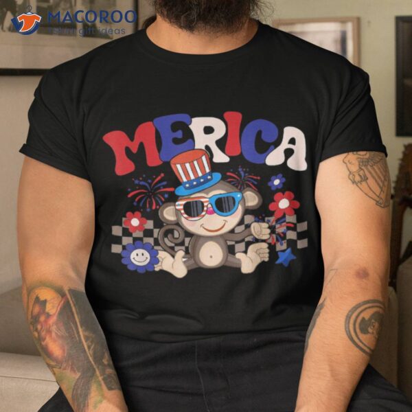 Groovy Merica Monkey Sunglasses Usa Flag Funny 4th Of July Shirt