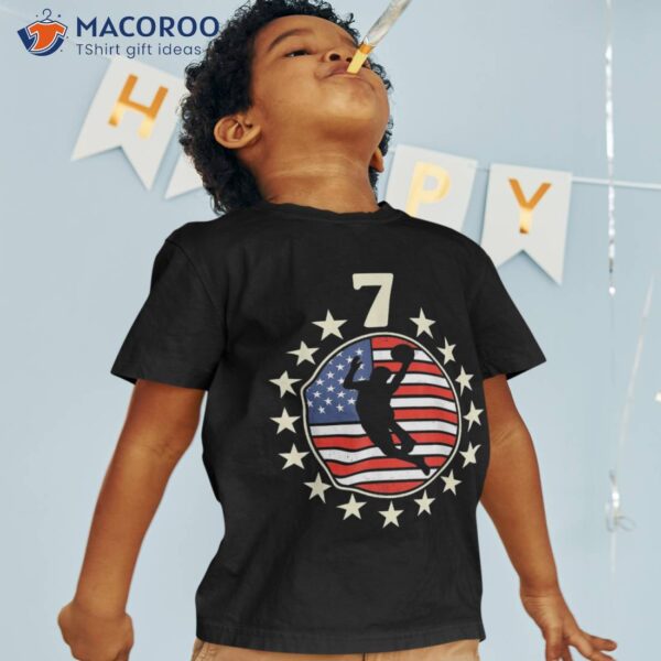 Happy 7 Birthday Year Old Us Flag Basketball Shirt