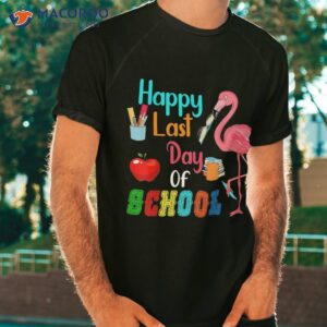 happy last day of school cute flamingo with books students shirt tshirt