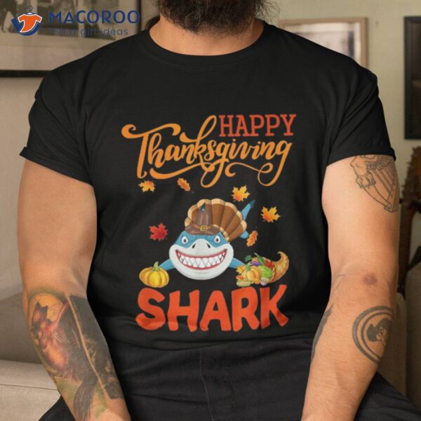 Happy Thanksgiving Shark Costume Turkey Fall Leaves Lover Shirt