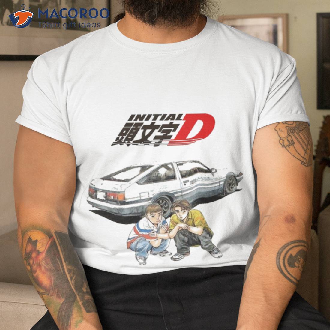 Initial D Anime Manga Takumi Fujiwara Logo Cotton Printed Gray T-shirt Top  Tee