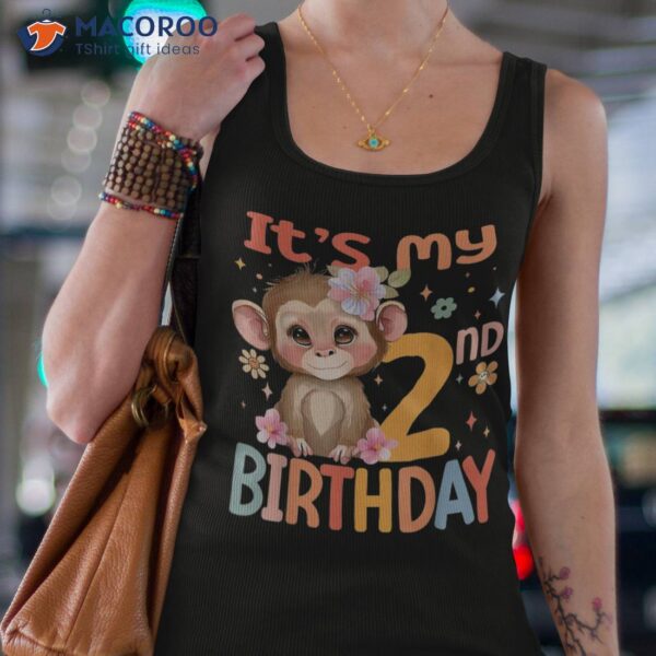 It’s My 2nd Birthday Girl Baby Monkey Flower 2 Year Old Bday Shirt