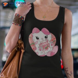 kawaii anime cat drinking strawberry milk cute japanese neko shirt tank top 4