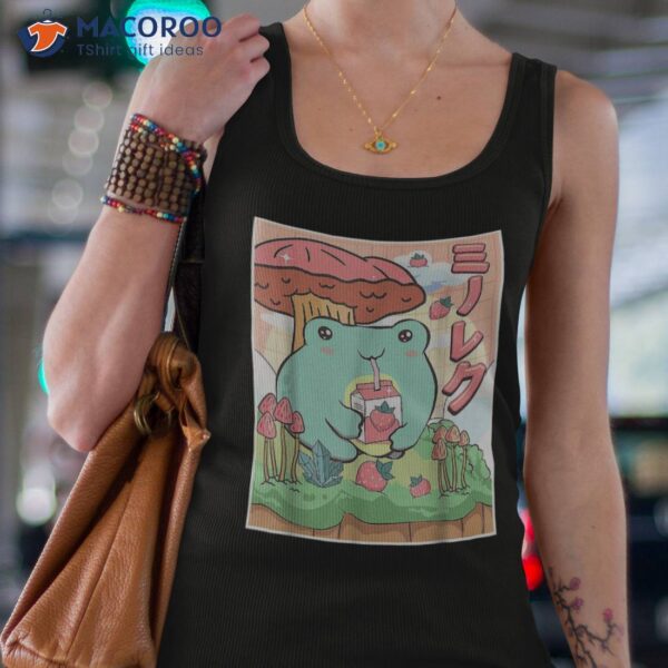 Kawaii Frog Pink Strawberry Milk Mushroom Lovers Shirt