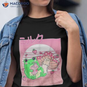 Kawaii Frog Pink Strawberry Milk Mushroom Lovers Shirt