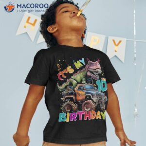 Kids 10th It’s My Birthday Boy Dinosaur Truck I’m 10 T Rex Shirt