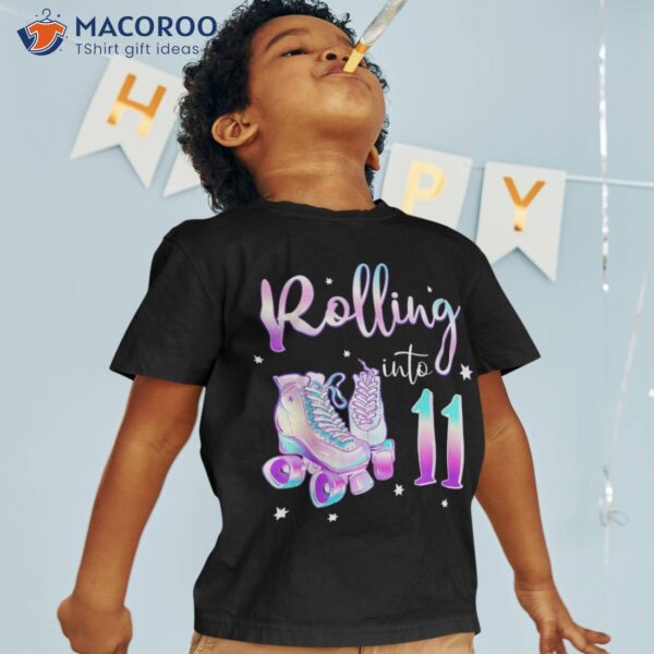 Kids 11 Years Old Birthday Girl Rolling Into 11th Bday Theme Shirt