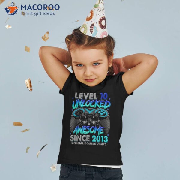 Level 10 Unlocked Awesome Since 2013 10th Birthday Gaming Shirt