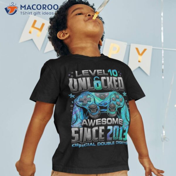 Level 10 Unlocked Awesome Since 2013 10th Birthday Gaming Shirt