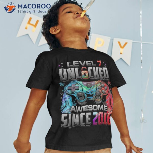 Level 7 Unlocked Awesome Since 2016 7th Birthday Gaming Shirt