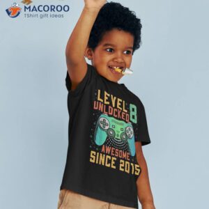 level 8 unlocked 8th birthday year old boy gifts gamer shirt tshirt 3