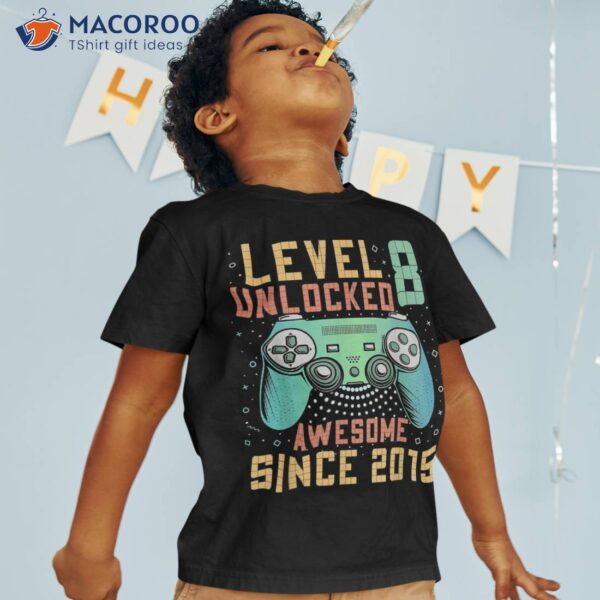 Level 8 Unlocked 8th Birthday Year Old Boy Gifts Gamer Shirt