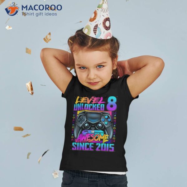 Level 8 Unlocked Awesome Since 2015 8th Birthday Gaming Kids Shirt