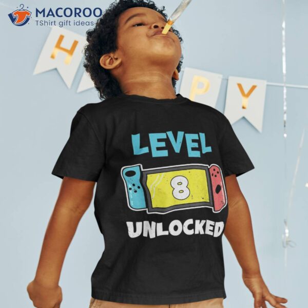 Level 8 Unlocked Gamer 8th Birthday Video Game Lovers Shirt