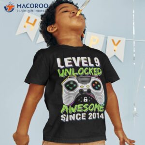 Cute 9th Birthday Gift 9 Years Old Block Building Boys Kids Shirt