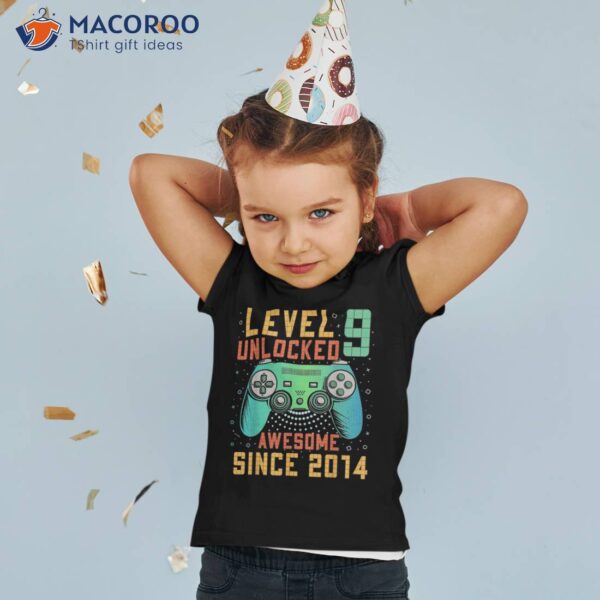 Level 9 Unlocked 9th Birthday Year Old Boy Gifts Gamer Shirt