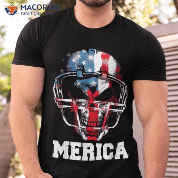 Merica Shirt Football Skull 4th July Usa Flag Funny Boy