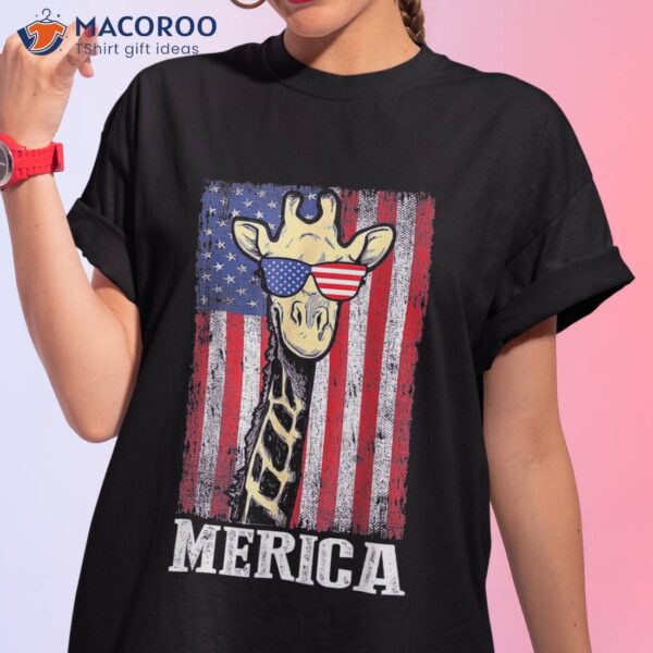 Merica Usa Flag Patriotic Giraffe Sunglasses Funny Animal Shirt