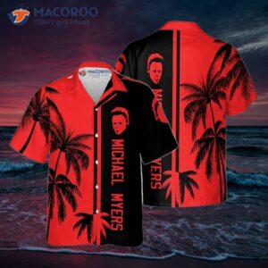 Michael Horror Movie Killer Character Black And Red Sleeve Mens Beach Hawaiian Shirt