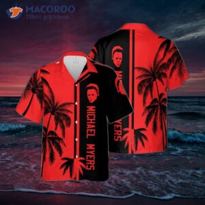 Michael Horror Movie Killer Character Black And Red Sleeve Mens Beach Hawaiian Shirt