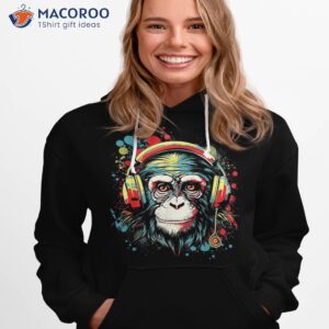 monkey chimp wearing hiphop headphones graphic shirt hoodie 1