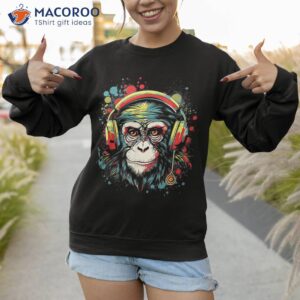 monkey chimp wearing hiphop headphones graphic shirt sweatshirt 1